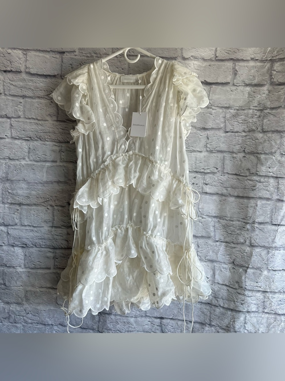 NEW WITH TAGS ZIMMERMANN WHITE POLKA DOT MAE MINI DRESS WOMENS SIZE 6 $850